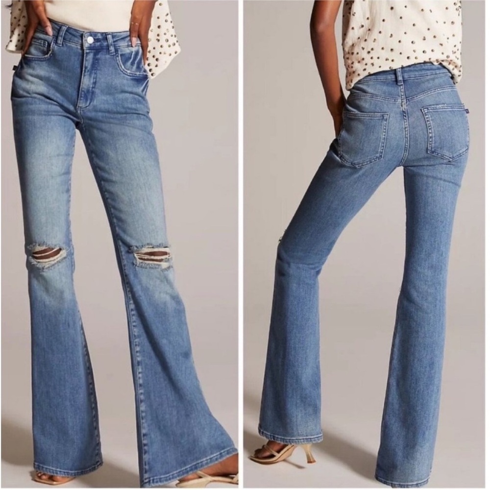Anthropologie Pilcro The Icon Flare Distressed High Rise Medium Wash Jeans 29 - Picture 2 of 12